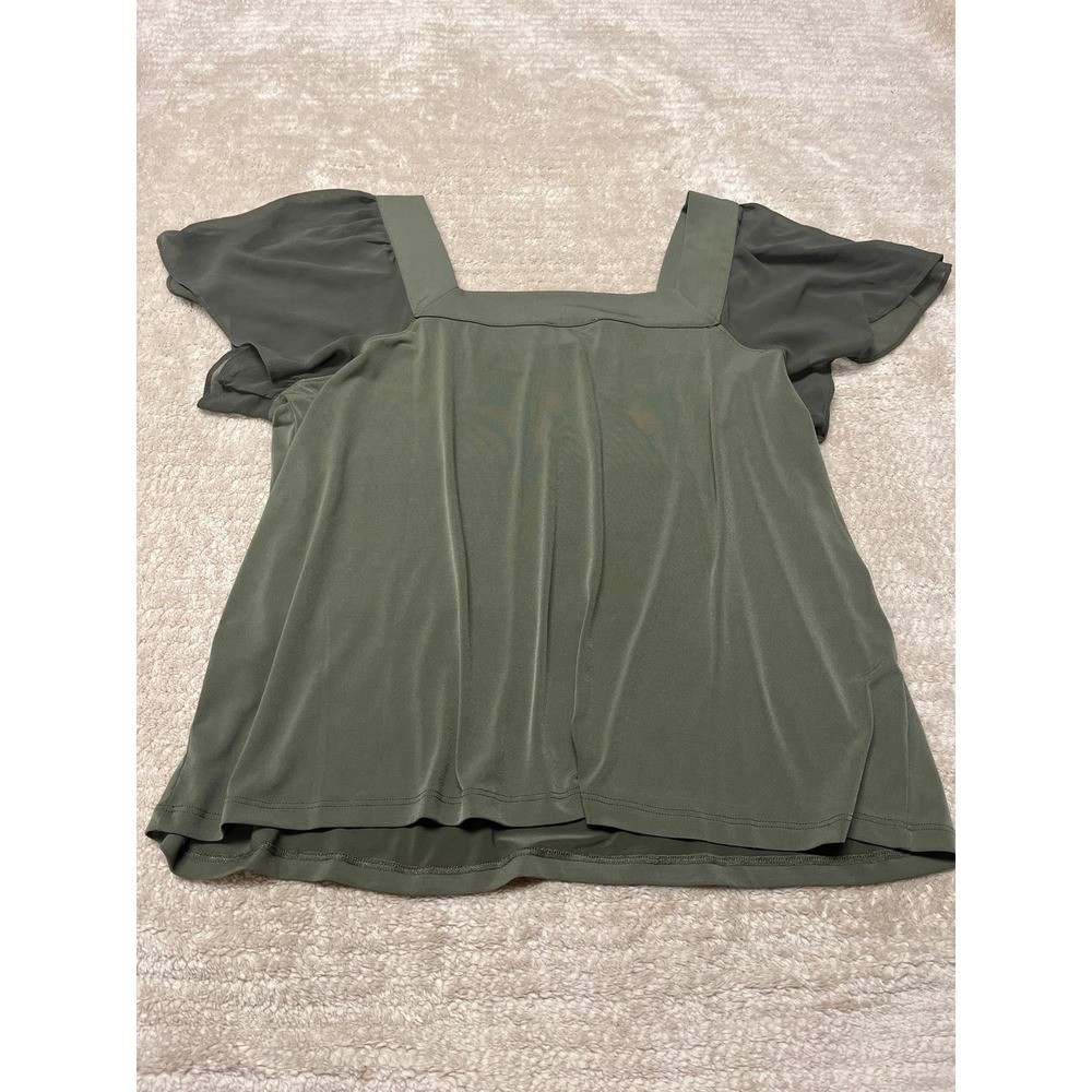 Calvin Klein Olive Blouse with Sheer Sleeves Flutter sleeves Size XL - Picture 4 of 4